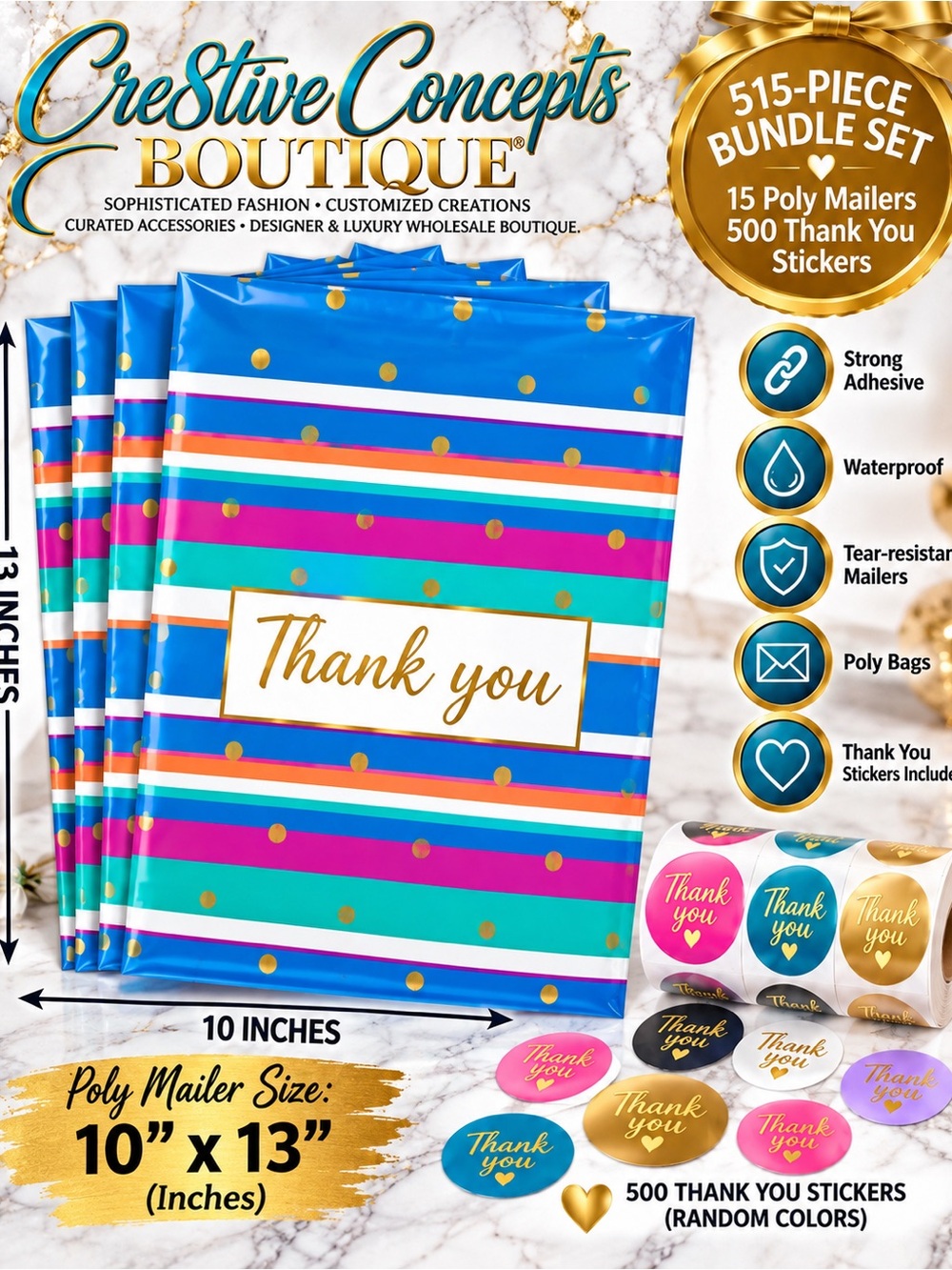 515-Piece Thank You Poly Mailer & Sticker Bundle